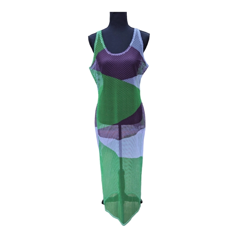 See-through Mesh Dress Cover-up Long Sling Dress Swimwear M/L